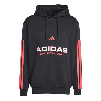 Black-Ruby Red - Front - Adidas Unisex Adult House of Tiro Nations Pack Striped Cotton Sport Hoodie