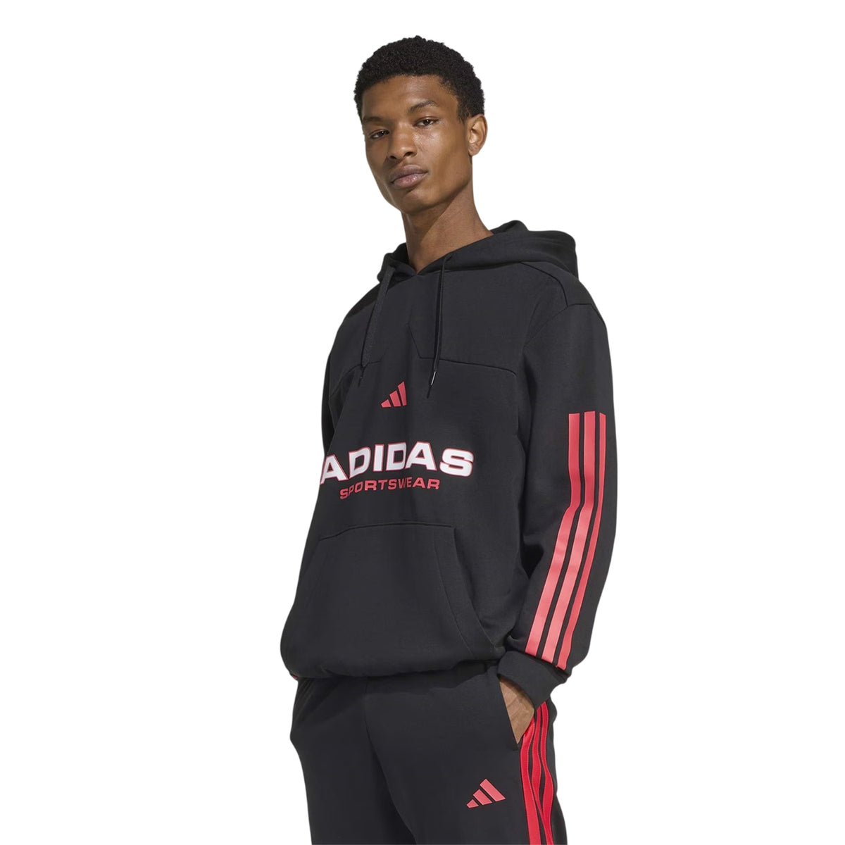 Black-Ruby Red - Side - Adidas Unisex Adult House of Tiro Nations Pack Striped Cotton Sport Hoodie