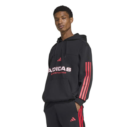 Black-Ruby Red - Side - Adidas Unisex Adult House of Tiro Nations Pack Striped Cotton Sport Hoodie