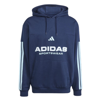 Dark Blue-White - Front - Adidas Unisex Adult House of Tiro Nations Pack Striped Cotton Sport Hoodie