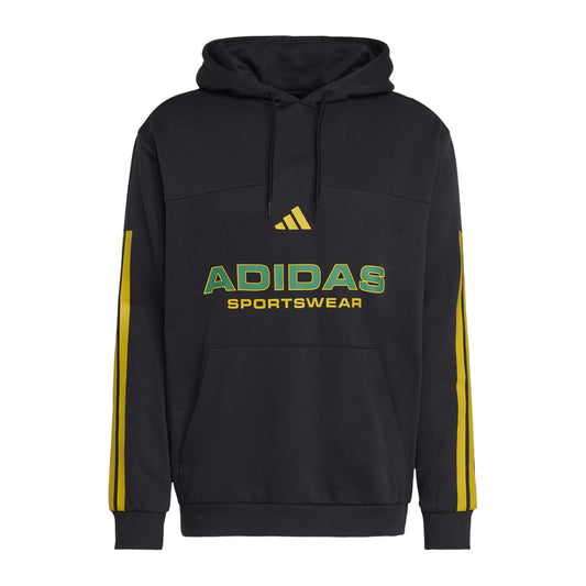 Black-Gold - Front - Adidas Unisex Adult House of Tiro Nations Pack Striped Cotton Sport Hoodie