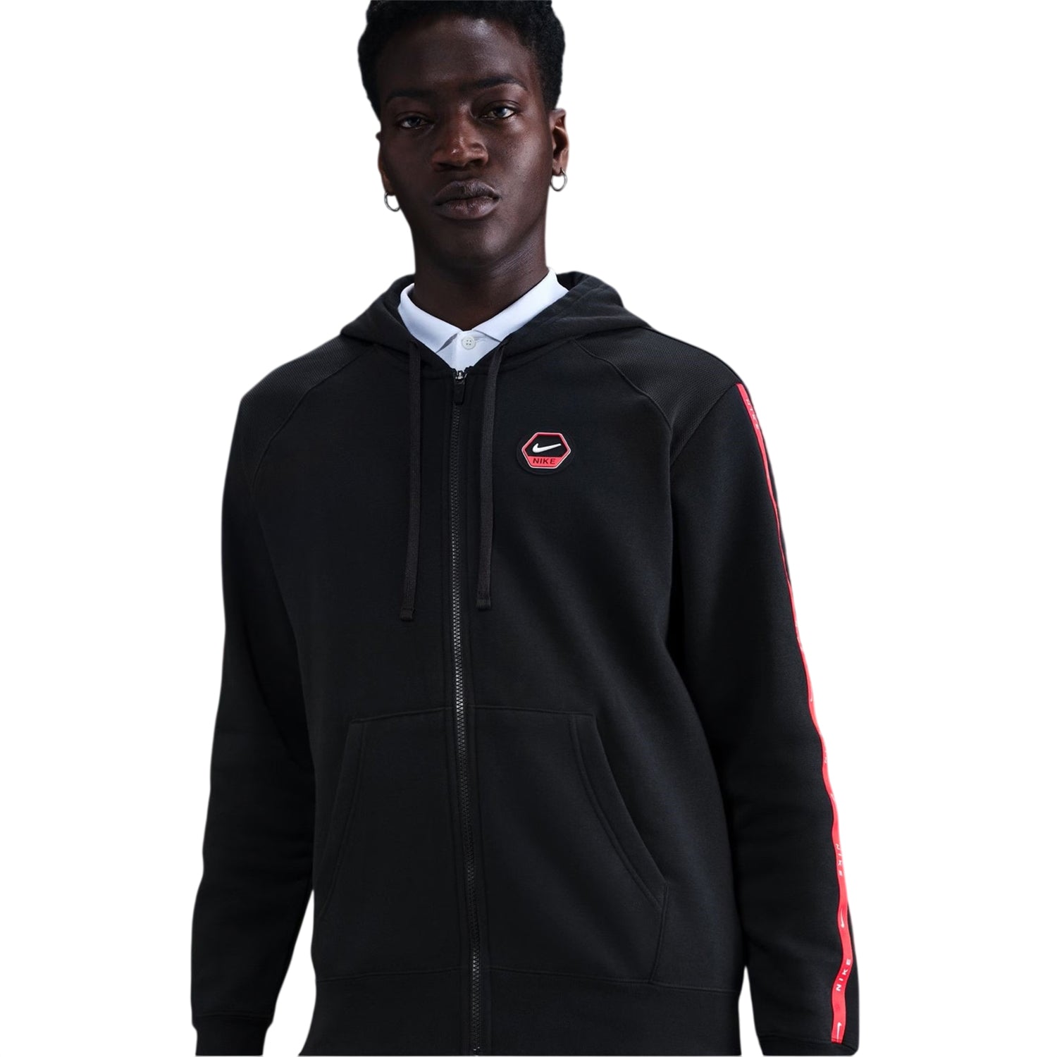 Black-Red - Side - Nike Mens Move Full Zip Hoodie