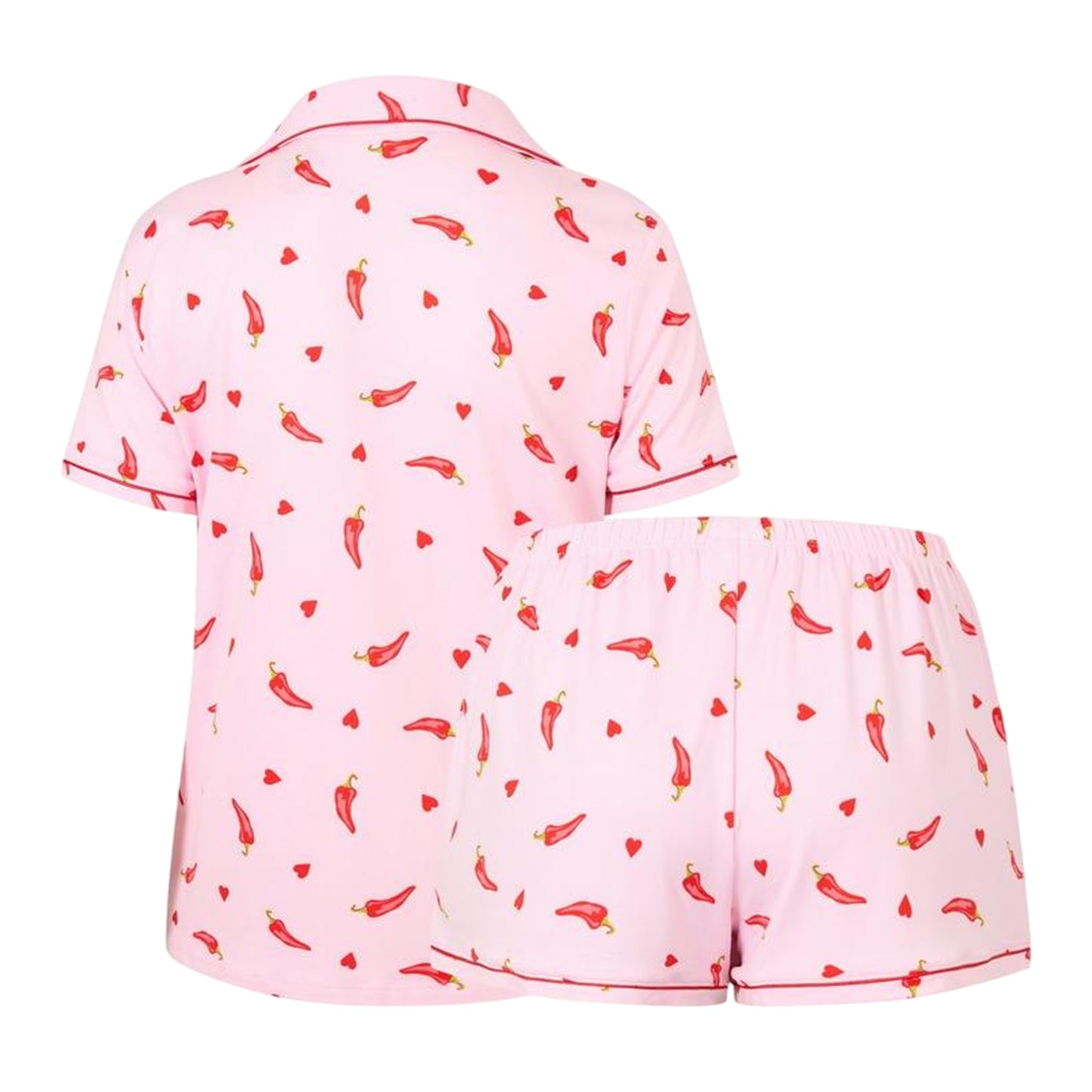 Pink-Chilli Red - Back - Urban Threads Womens-Ladies Chili Pepper Short Pyjama Set