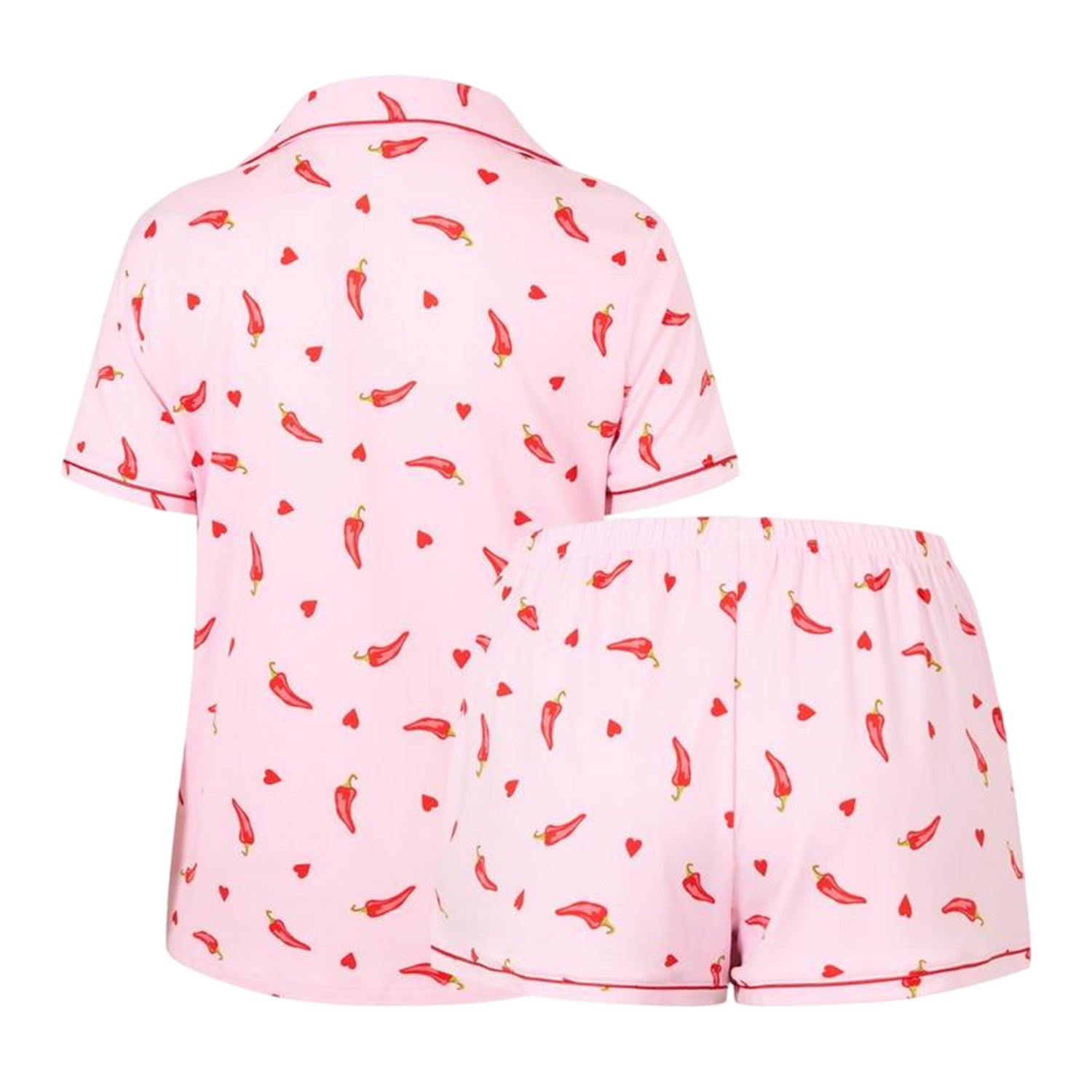 Pink-Chilli Red - Back - Urban Threads Womens-Ladies Chili Pepper Short Pyjama Set
