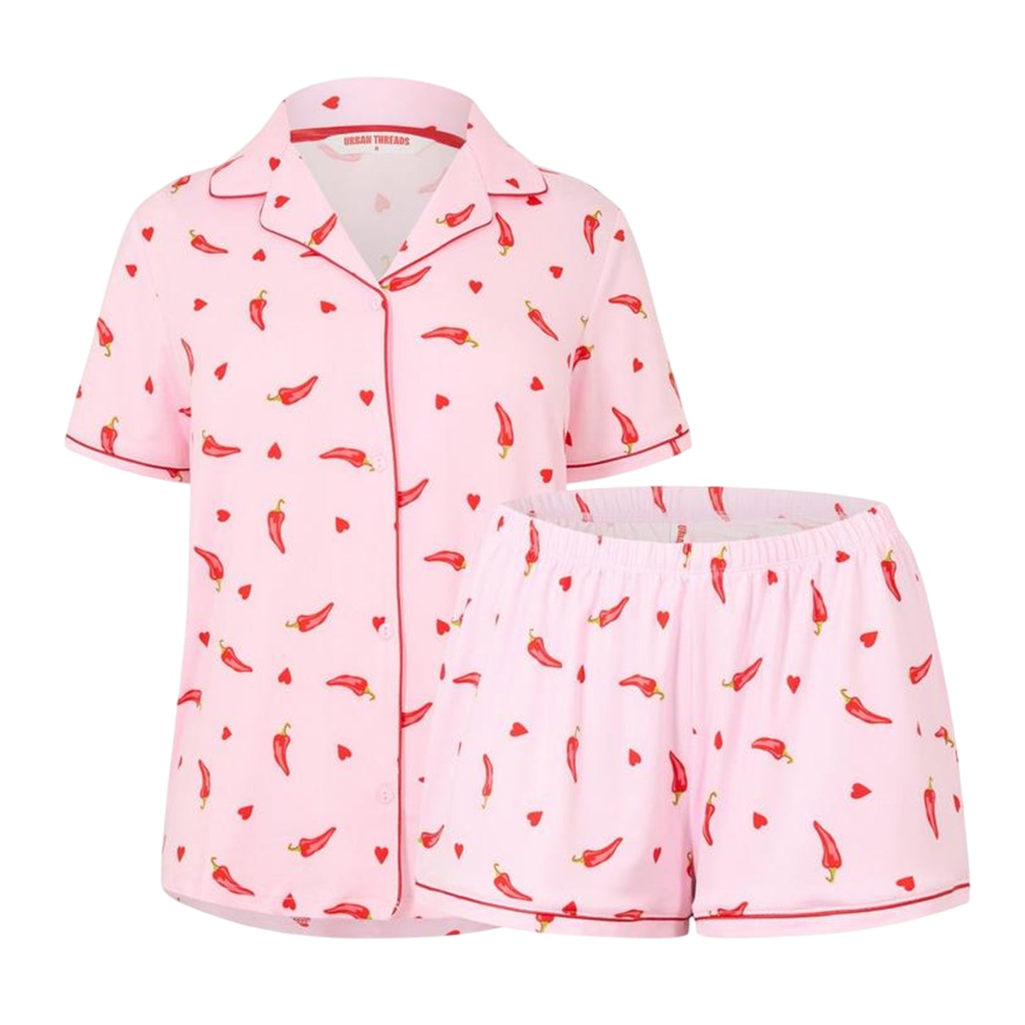 Pink-Chilli Red - Front - Urban Threads Womens-Ladies Chili Pepper Short Pyjama Set