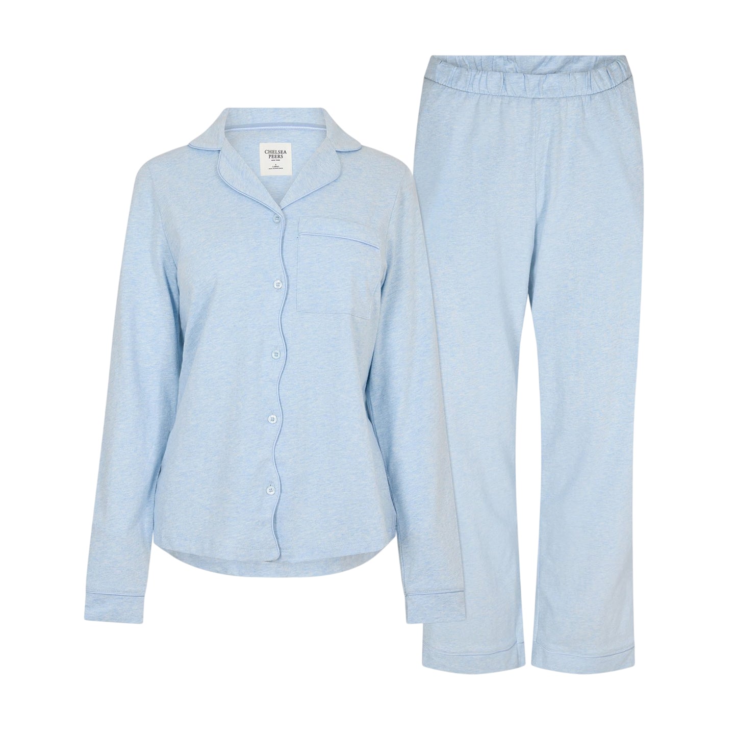 Blue - Front - Chelsea Peers Womens-Ladies Cotton Long Pyjama Set