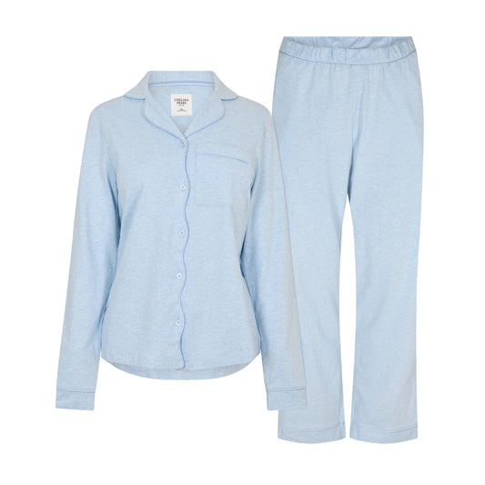 Blue - Front - Chelsea Peers Womens-Ladies Cotton Long Pyjama Set