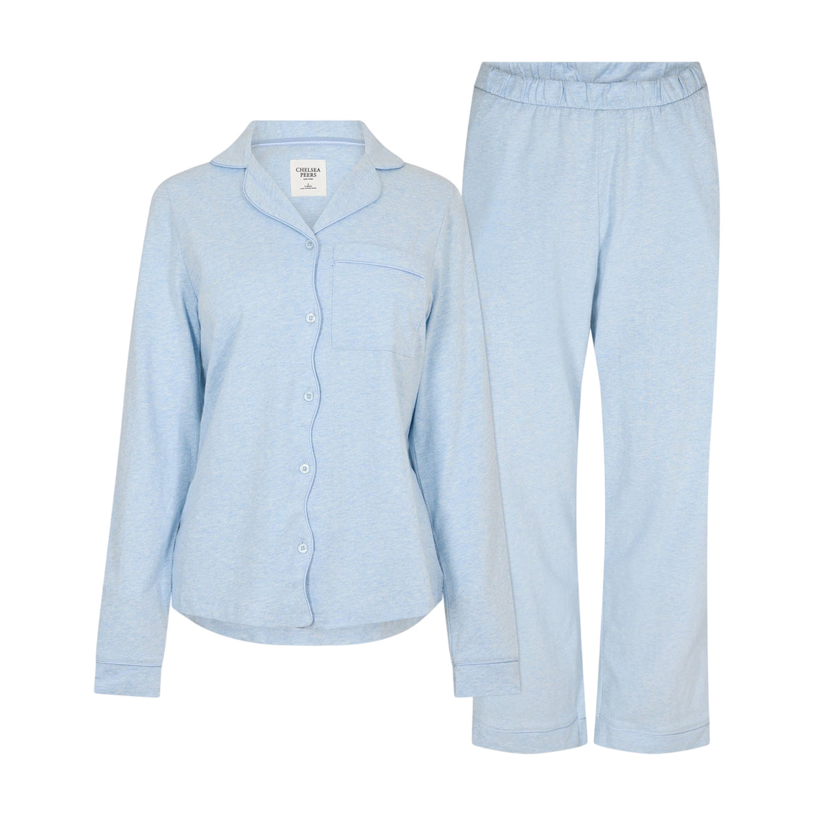 Blue - Front - Chelsea Peers Womens-Ladies Cotton Long Pyjama Set