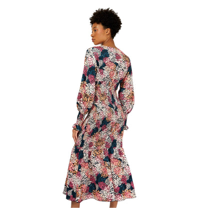 Multicoloured Print - Back - Little Mistress Womens-Ladies Floral V Neck Maxi Dress