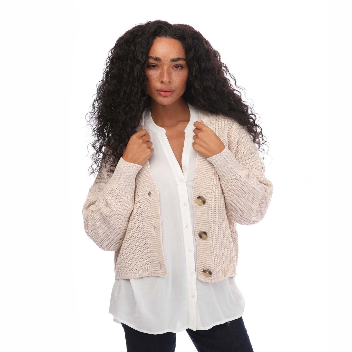 Stone - Side - Only Womens-Ladies Carol Nice Knitted Cardigan