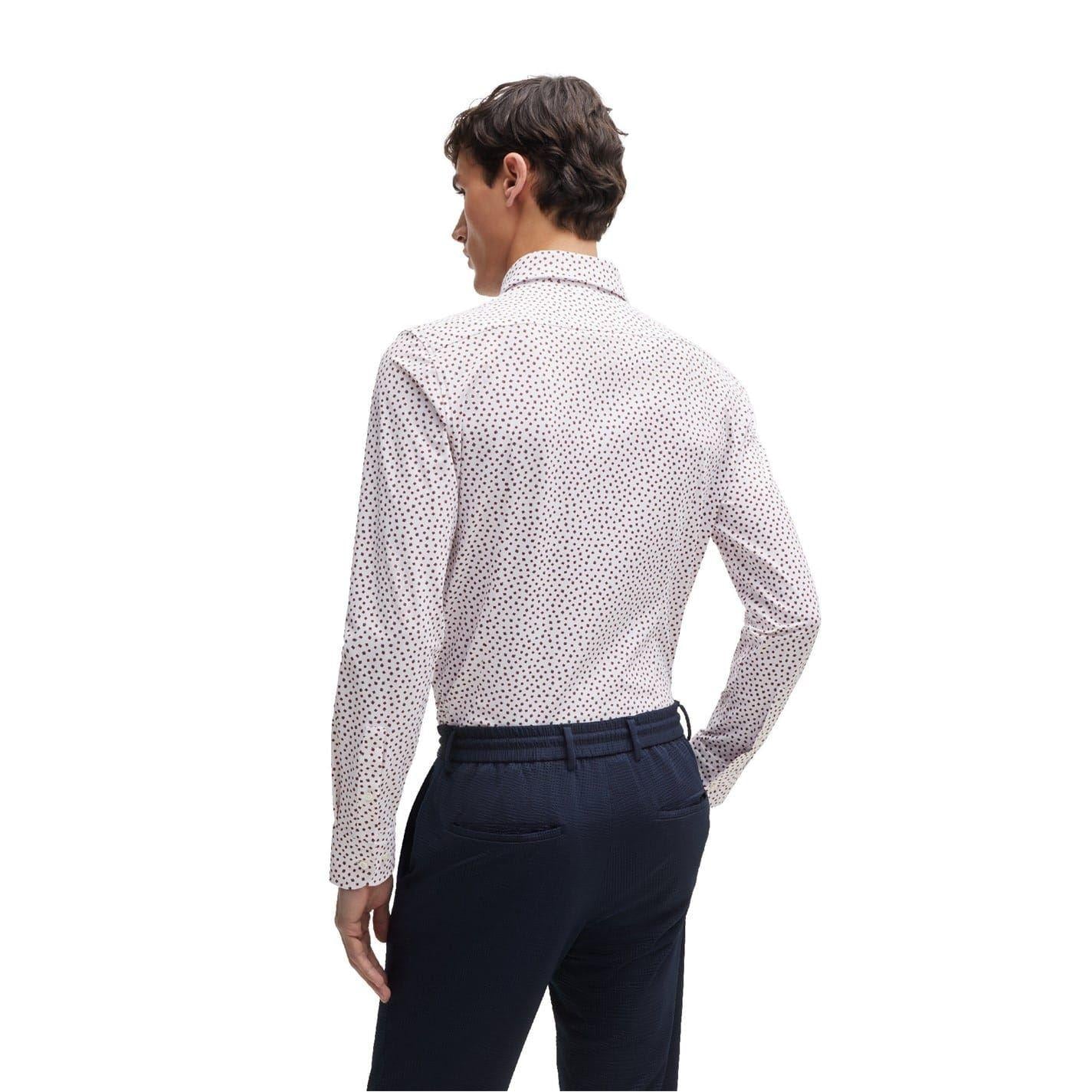 White - Back - Boss Mens Micro-Dot Oxford Spread Collar Formal Shirt