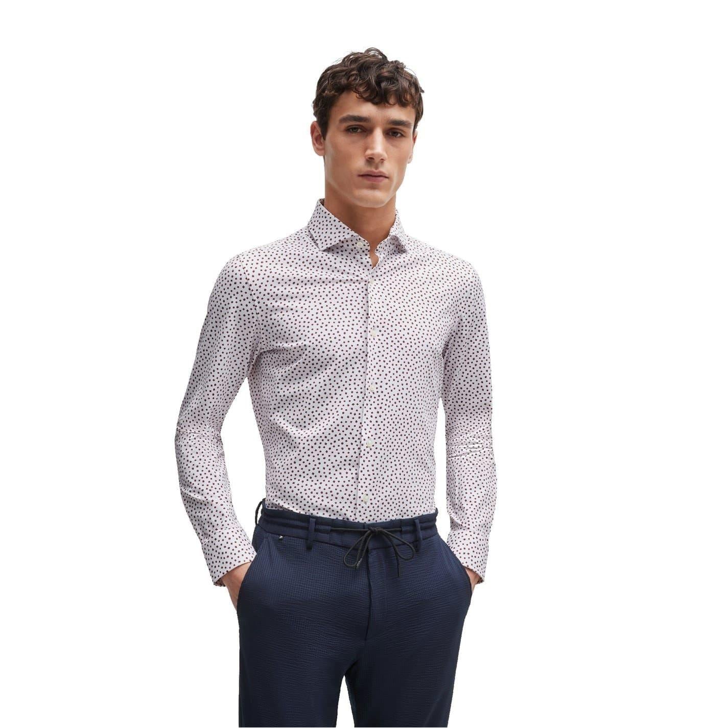 White - Side - Boss Mens Micro-Dot Oxford Spread Collar Formal Shirt