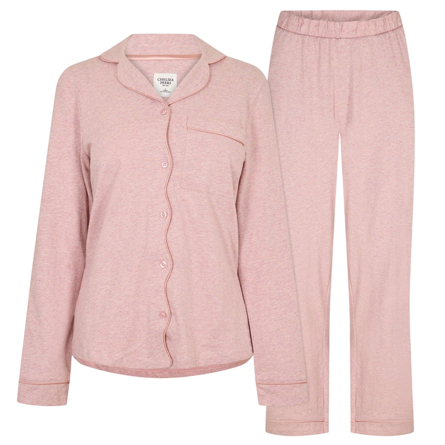 Pink - Front - Chelsea Peers Womens-Ladies Cotton Long Pyjama Set