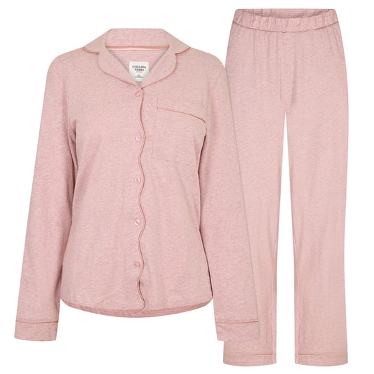 Pink - Front - Chelsea Peers Womens-Ladies Cotton Long Pyjama Set