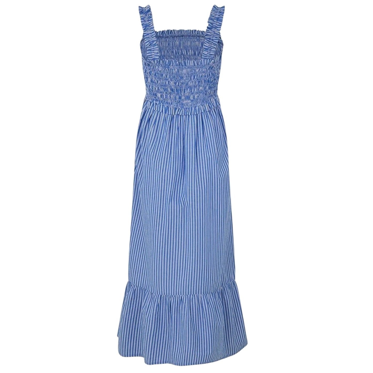 Blue - Back - Jack Wills Womens-Ladies Striped Cotton Shirred Maxi Dress