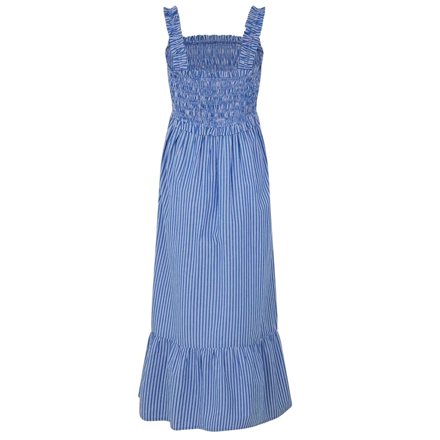 Blue - Back - Jack Wills Womens-Ladies Striped Cotton Shirred Maxi Dress