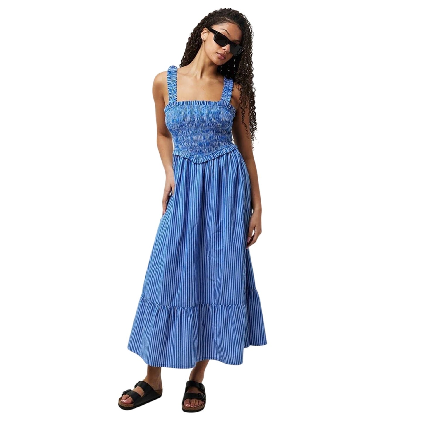 Blue - Lifestyle - Jack Wills Womens-Ladies Striped Cotton Shirred Maxi Dress