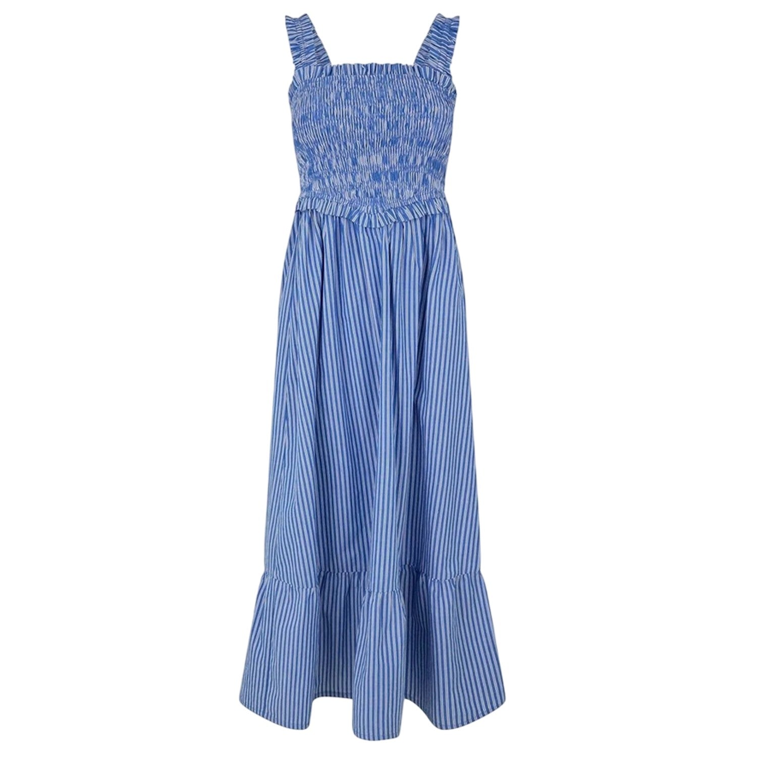 Blue - Front - Jack Wills Womens-Ladies Striped Cotton Shirred Maxi Dress