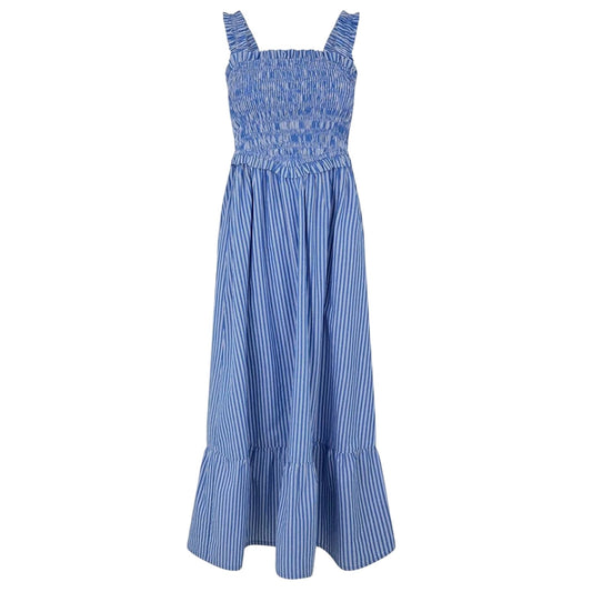 Blue - Front - Jack Wills Womens-Ladies Striped Cotton Shirred Maxi Dress
