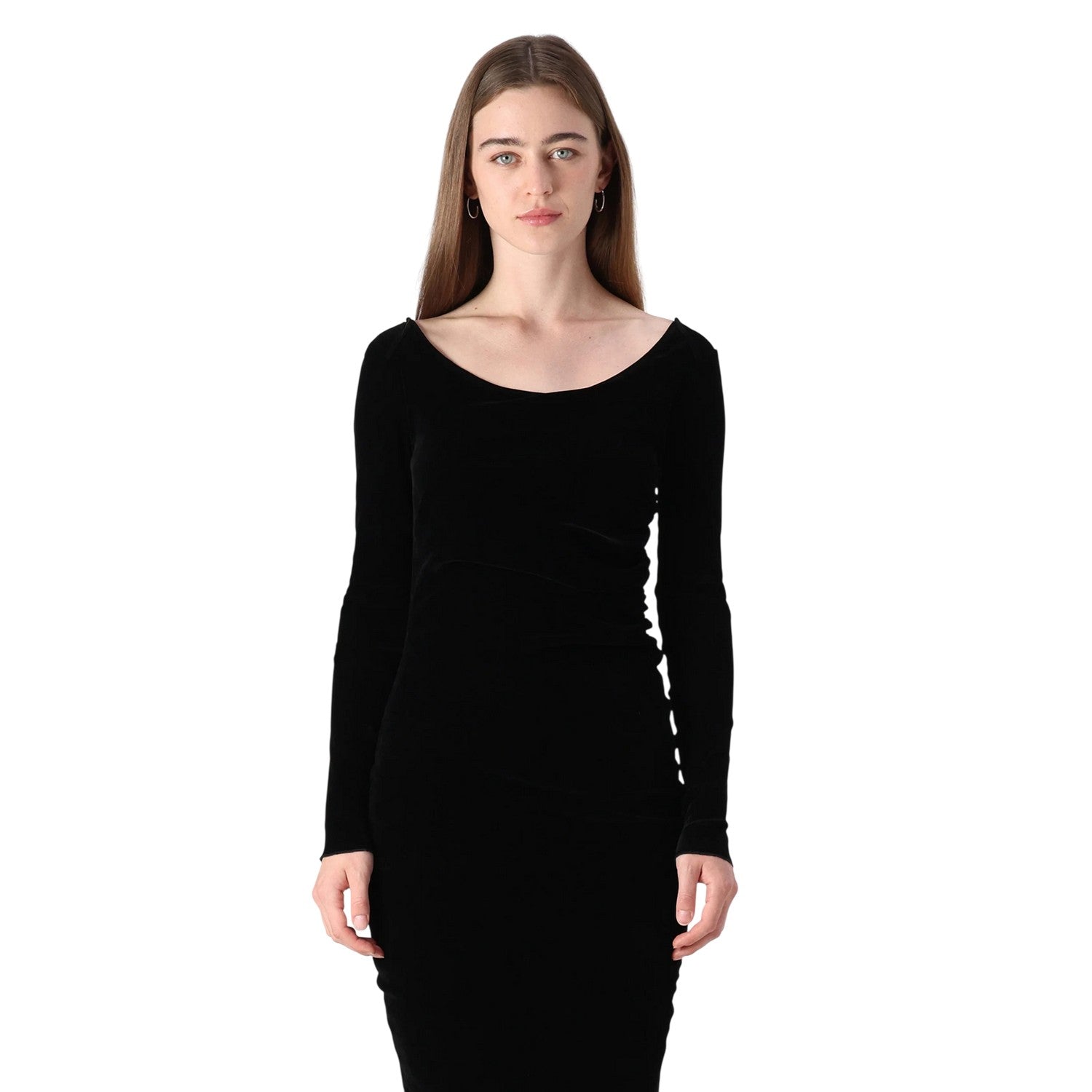 Black - Side - Boss Womens-Ladies Ebalet Velvet Scoop Neck Midi Dress