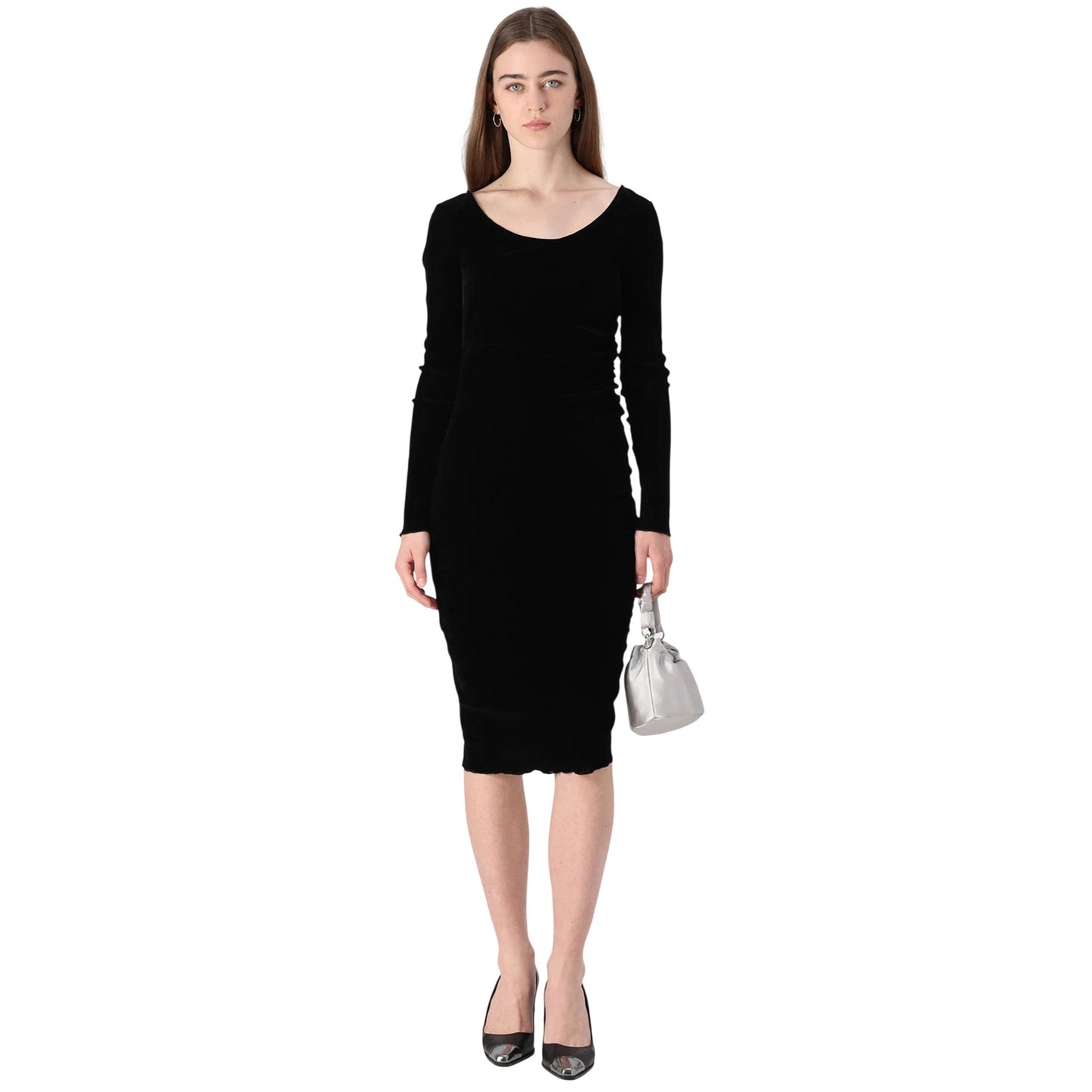 Black - Lifestyle - Boss Womens-Ladies Ebalet Velvet Scoop Neck Midi Dress