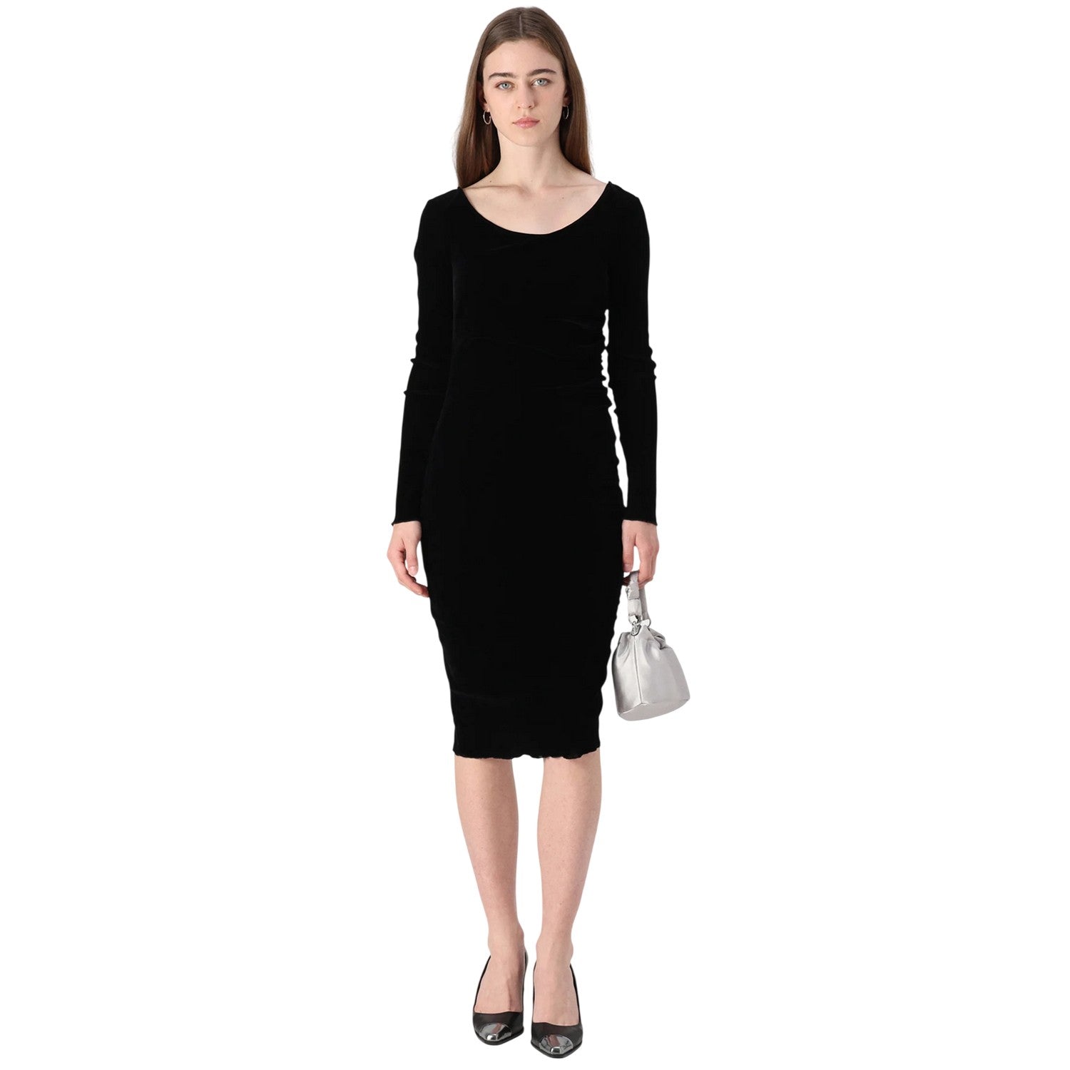 Black - Lifestyle - Boss Womens-Ladies Ebalet Velvet Scoop Neck Midi Dress
