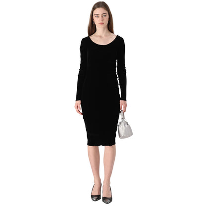 Black - Lifestyle - Boss Womens-Ladies Ebalet Velvet Scoop Neck Midi Dress