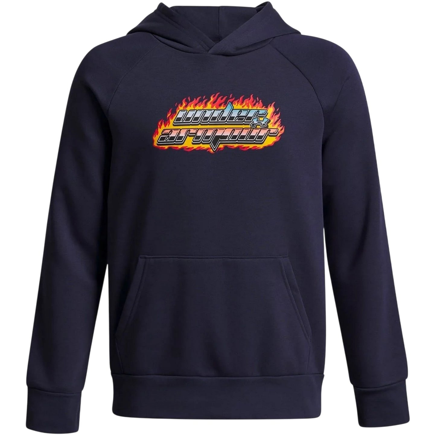 Washed Navy - Front - Under Armour Boys Flame Effect Raglan Hoodie