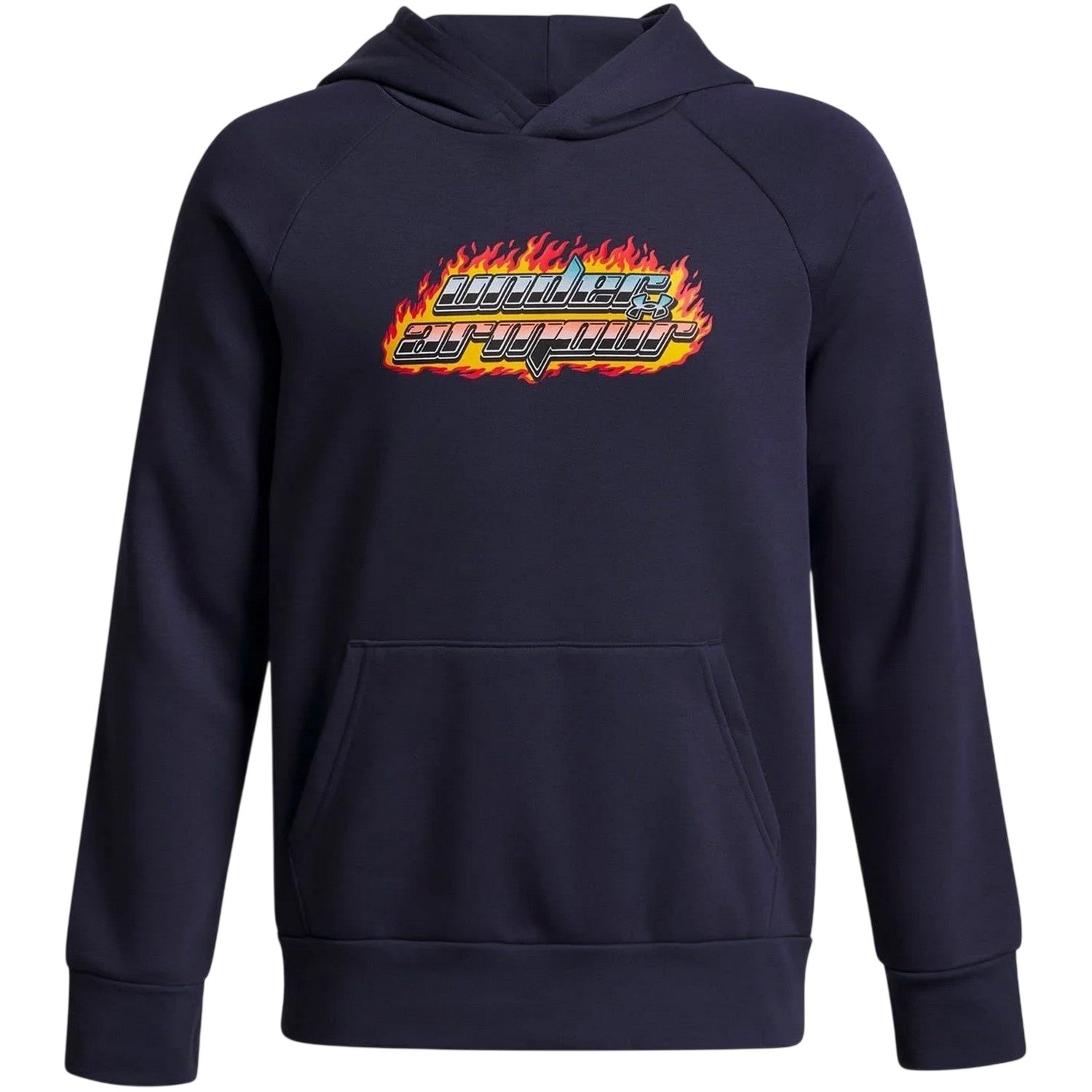 Washed Navy - Front - Under Armour Boys Flame Effect Raglan Hoodie