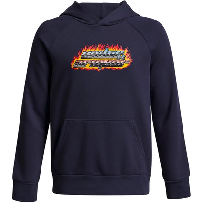 Washed Navy - Front - Under Armour Boys Flame Effect Raglan Hoodie