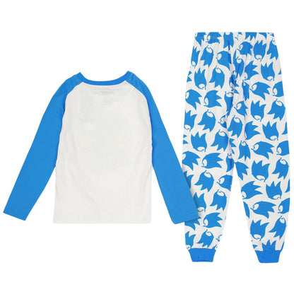 Blue-White - Back - Sonic The Hedgehog Childrens-Kids Long Pyjama Set