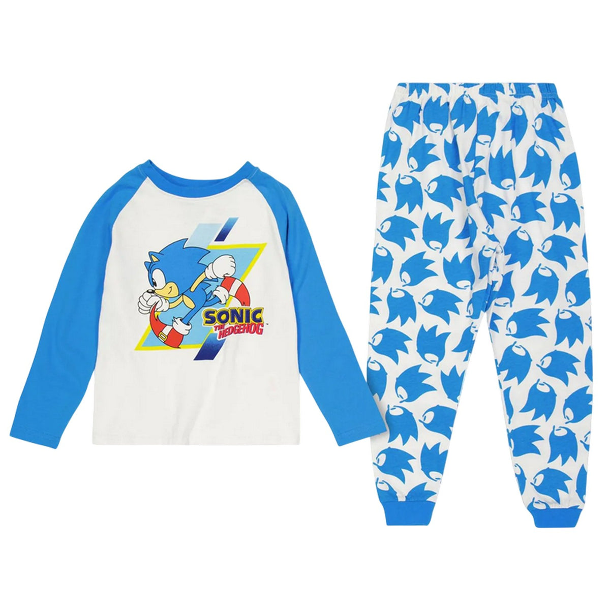 Blue-White - Front - Sonic The Hedgehog Childrens-Kids Long Pyjama Set