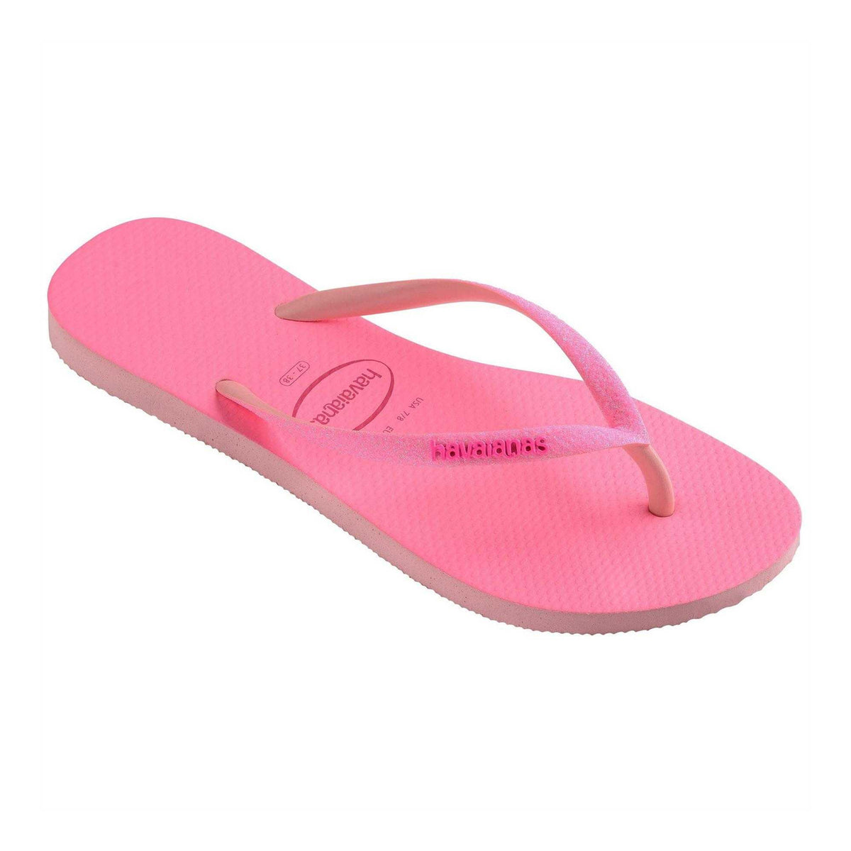 Pink - Back - Havaianas Womens-Ladies Glitter Flip Flops