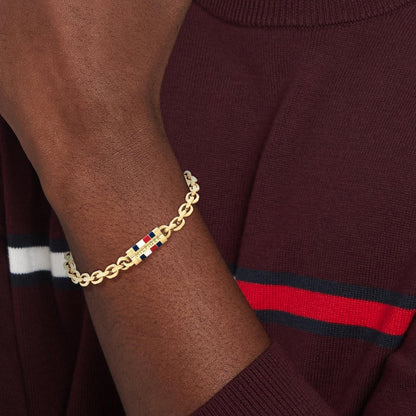 Gold - Side - Tommy Hilfiger Mens Flag Logo Bracelet