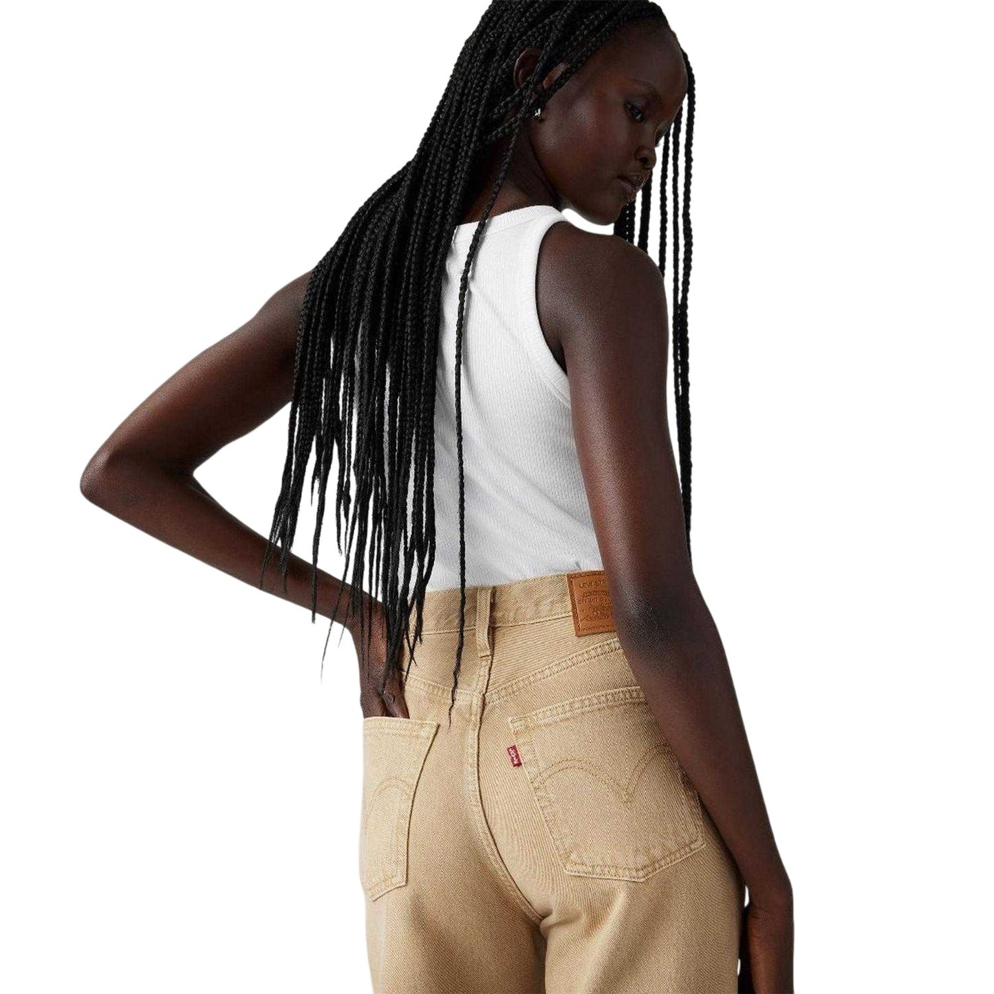 Travertine - Side - Levis Womens-Ladies Ribcage Denim Wide Leg Jeans