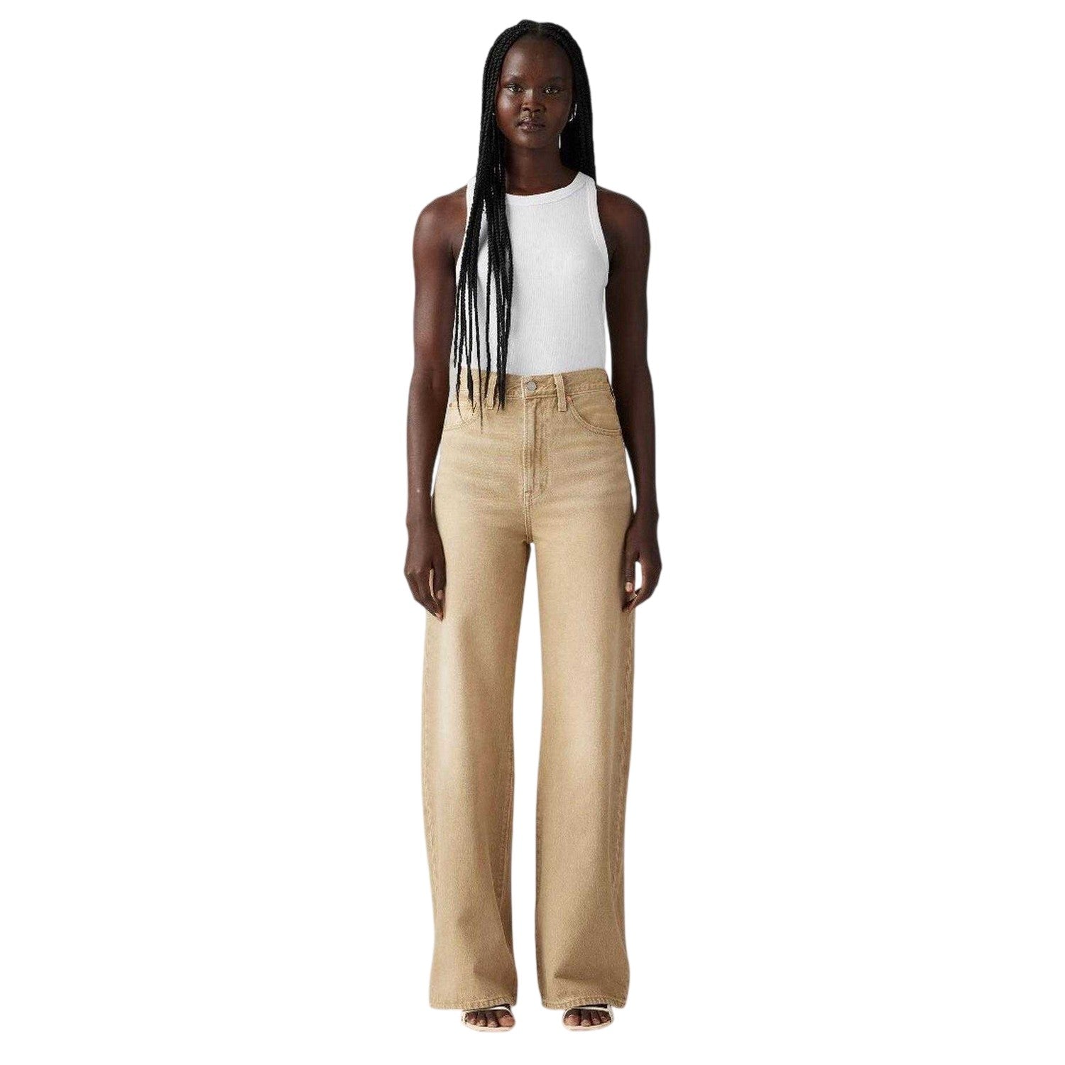 Travertine - Lifestyle - Levis Womens-Ladies Ribcage Denim Wide Leg Jeans