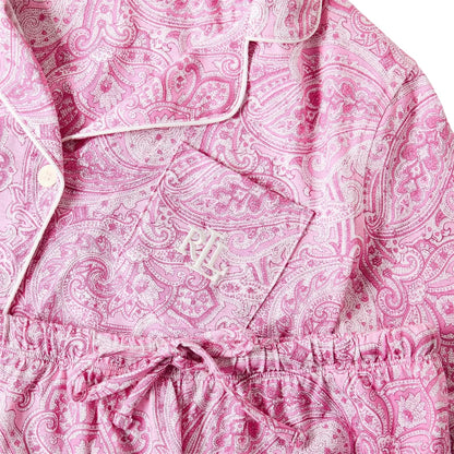 Pink - Pack Shot - Ralph Lauren Womens-Ladies Paisley 3-4 Sleeve Long Pyjama Set