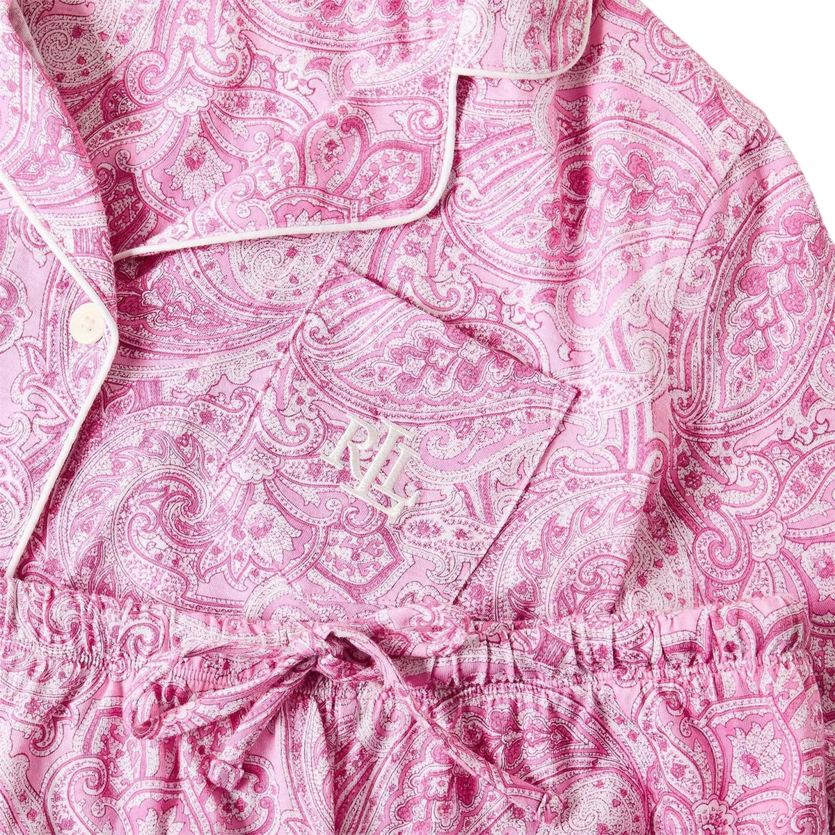 Pink - Pack Shot - Ralph Lauren Womens-Ladies Paisley 3-4 Sleeve Long Pyjama Set