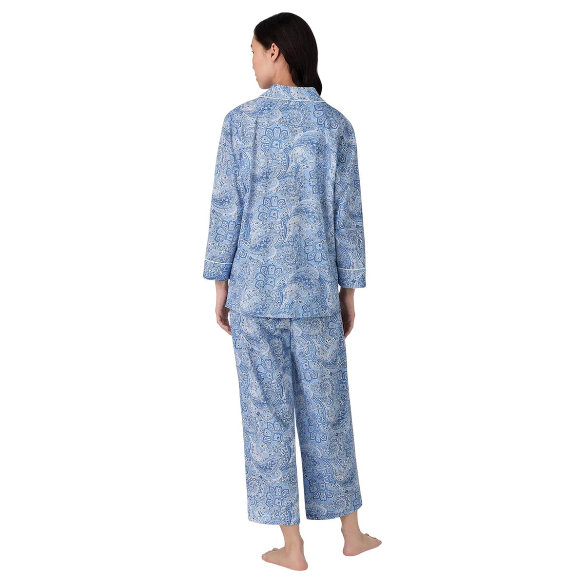Blue - Back - Ralph Lauren Womens-Ladies Paisley 3-4 Sleeve Long Pyjama Set
