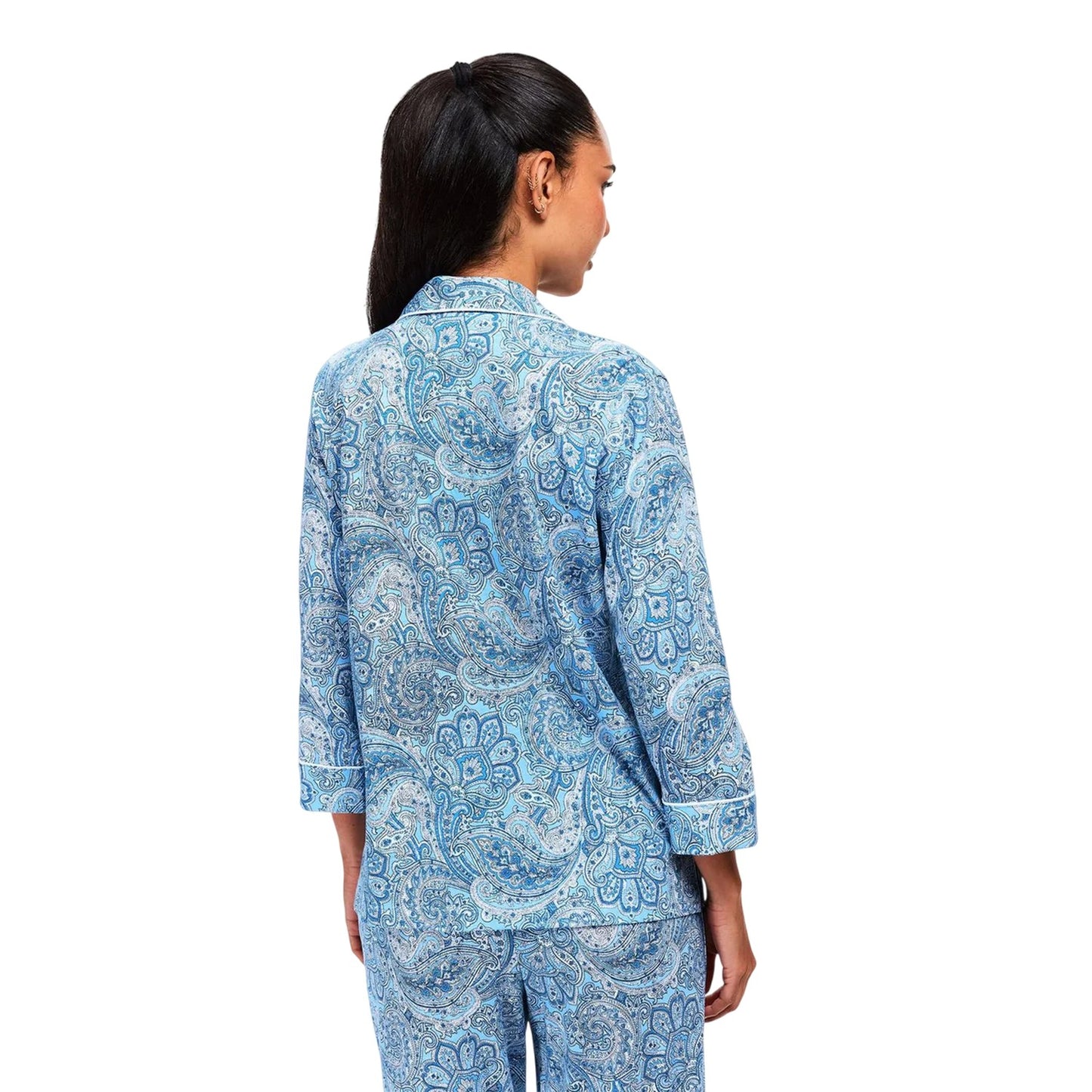 Blue - Lifestyle - Ralph Lauren Womens-Ladies Paisley 3-4 Sleeve Long Pyjama Set