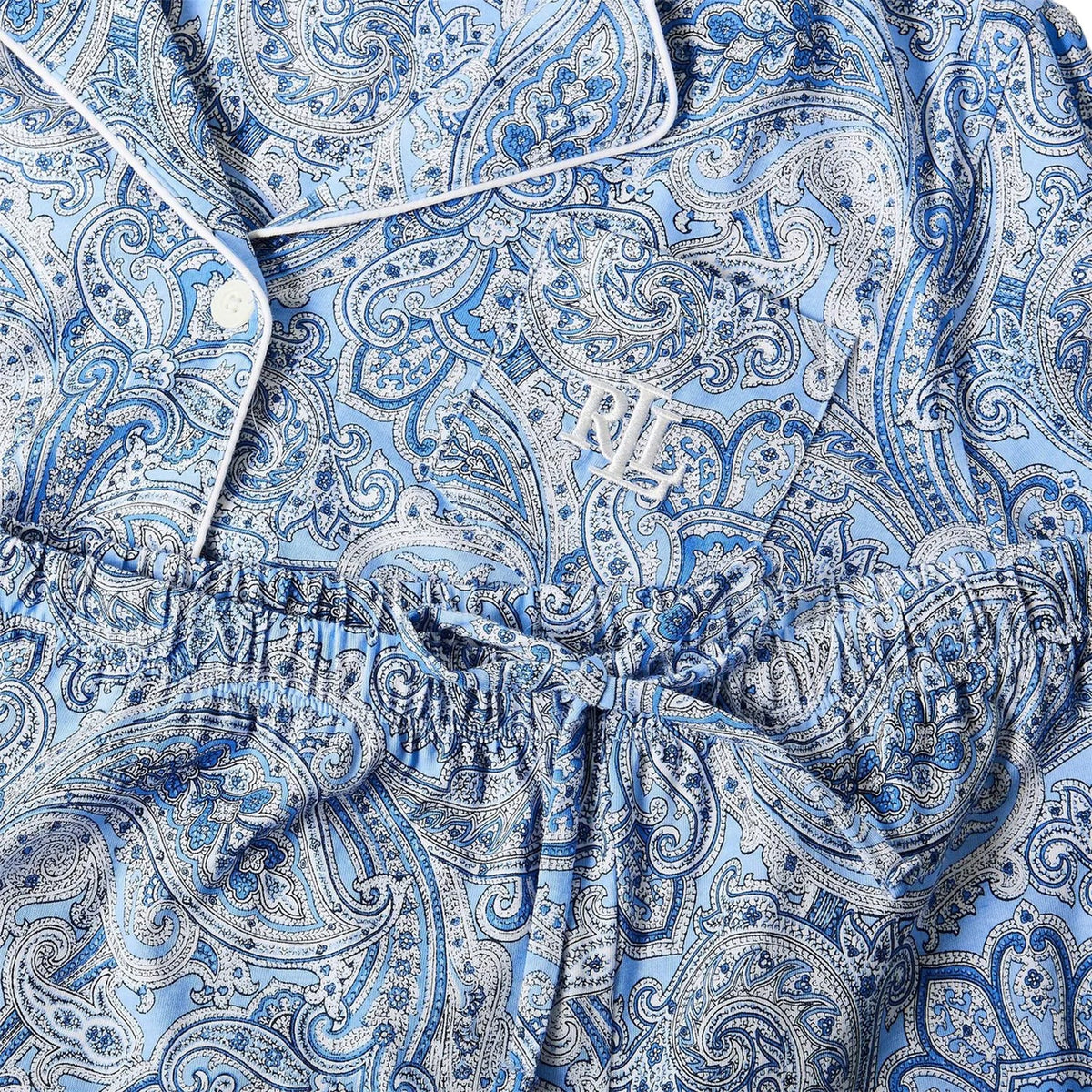 Blue - Pack Shot - Ralph Lauren Womens-Ladies Paisley 3-4 Sleeve Long Pyjama Set