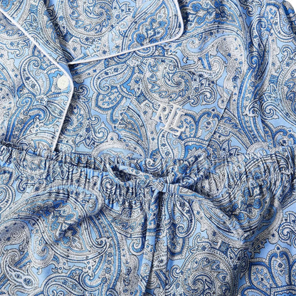Blue - Pack Shot - Ralph Lauren Womens-Ladies Paisley 3-4 Sleeve Long Pyjama Set
