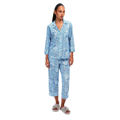 Blue - Close up - Ralph Lauren Womens-Ladies Paisley 3-4 Sleeve Long Pyjama Set