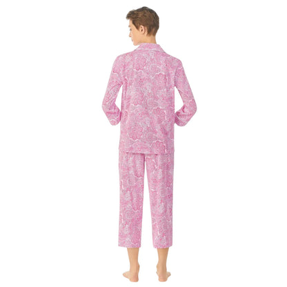 Pink - Back - Ralph Lauren Womens-Ladies Paisley 3-4 Sleeve Long Pyjama Set