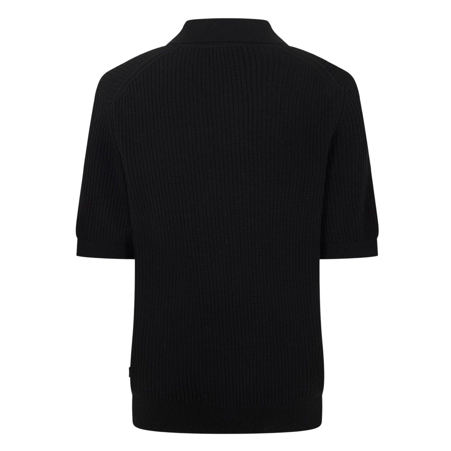 Black - Back - Boss Mens Ribbed Collared Polo Shirt