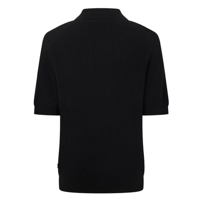 Black - Back - Boss Mens Ribbed Collared Polo Shirt