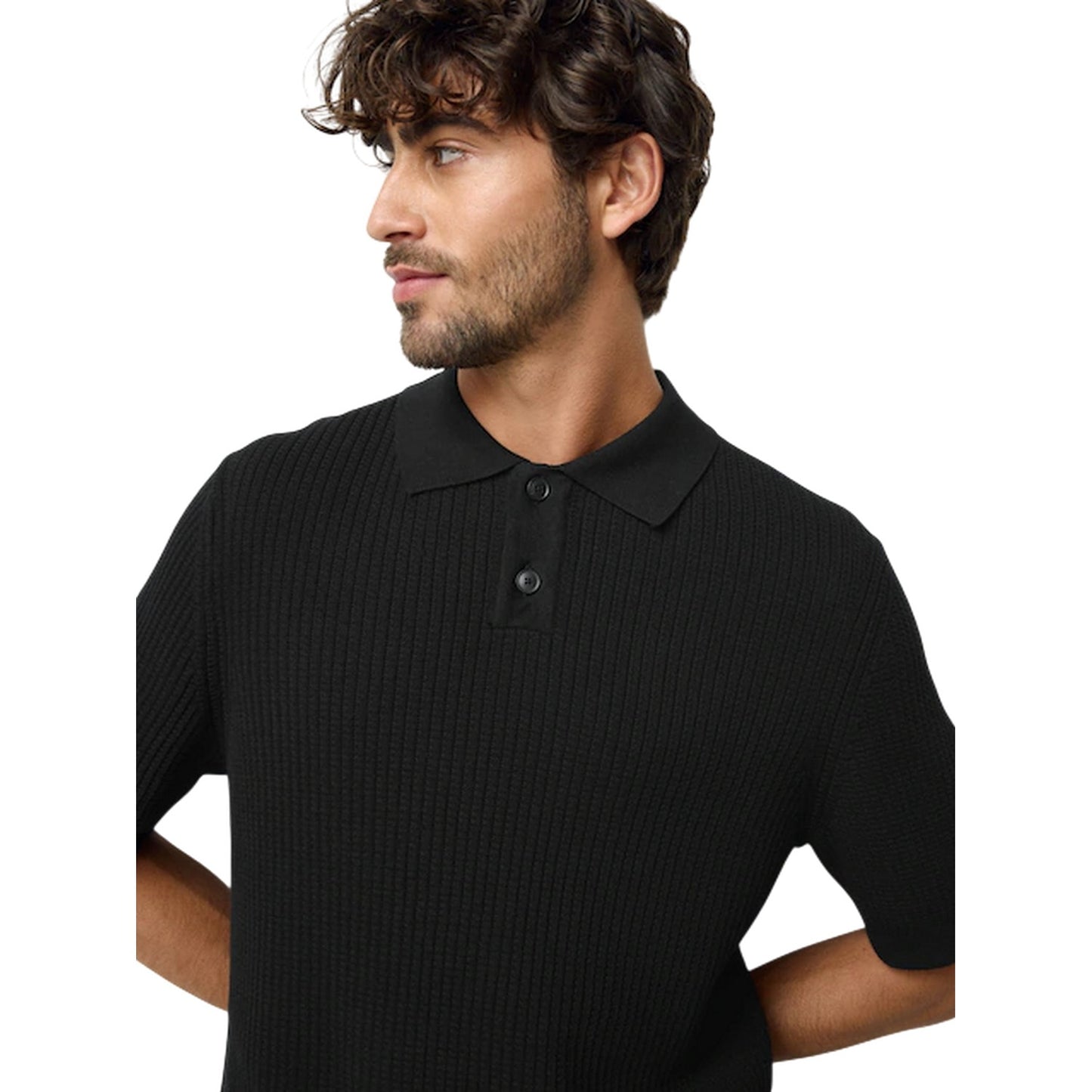 Black - Side - Boss Mens Ribbed Collared Polo Shirt