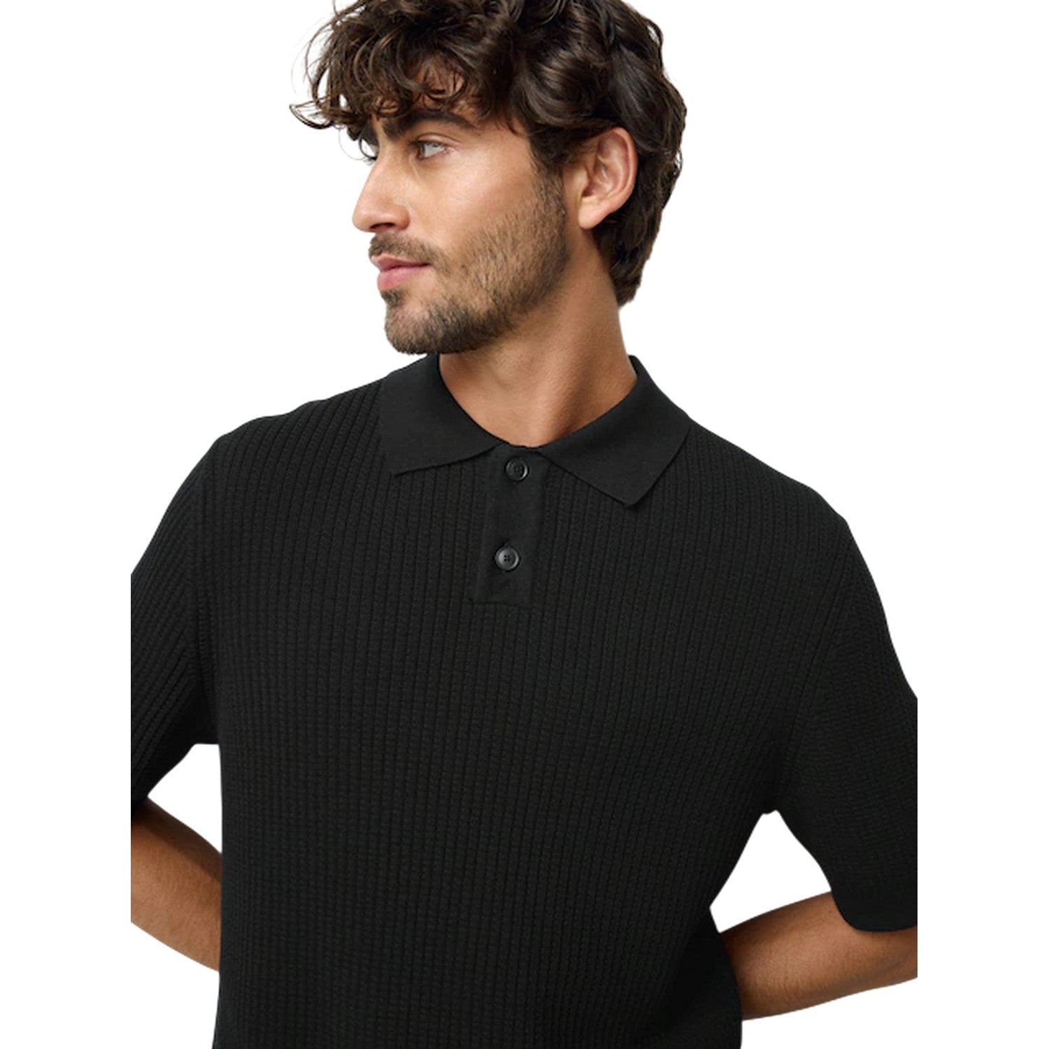Black - Side - Boss Mens Ribbed Collared Polo Shirt