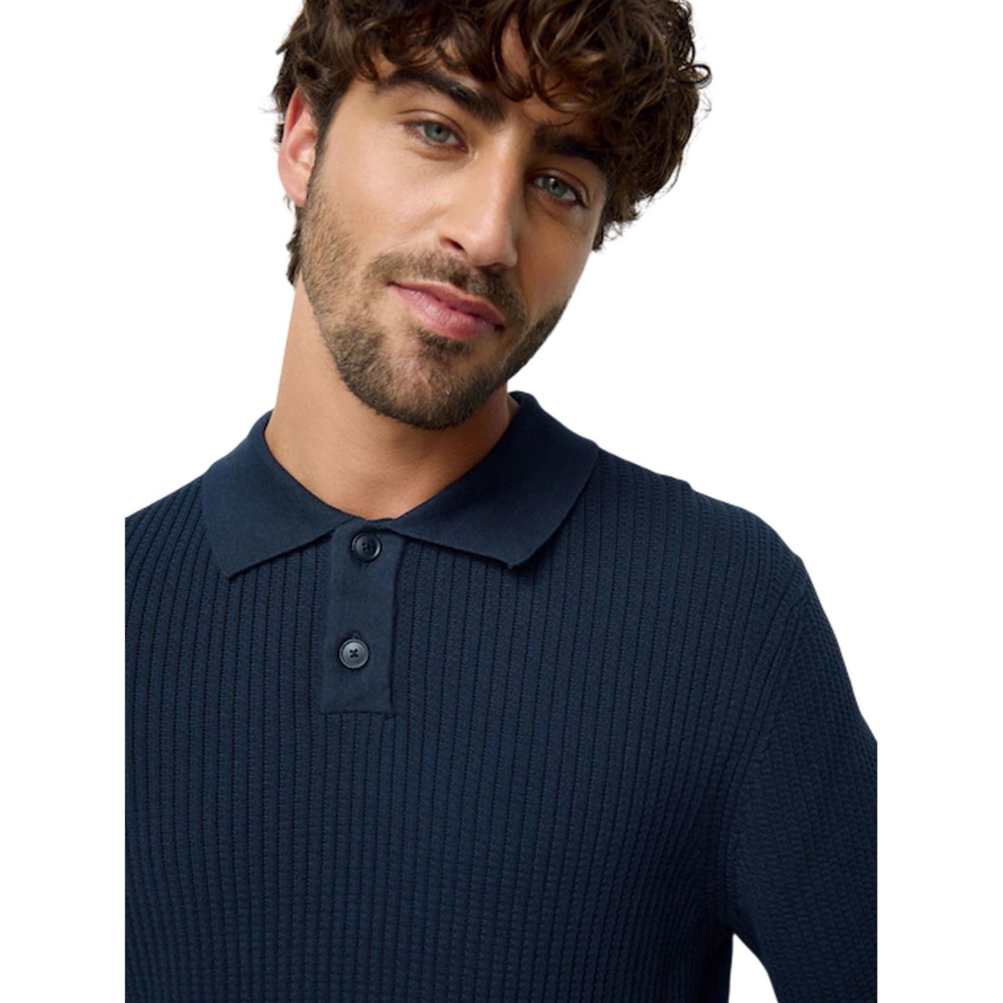 Dark Blue - Side - Boss Mens Ribbed Collared Polo Shirt