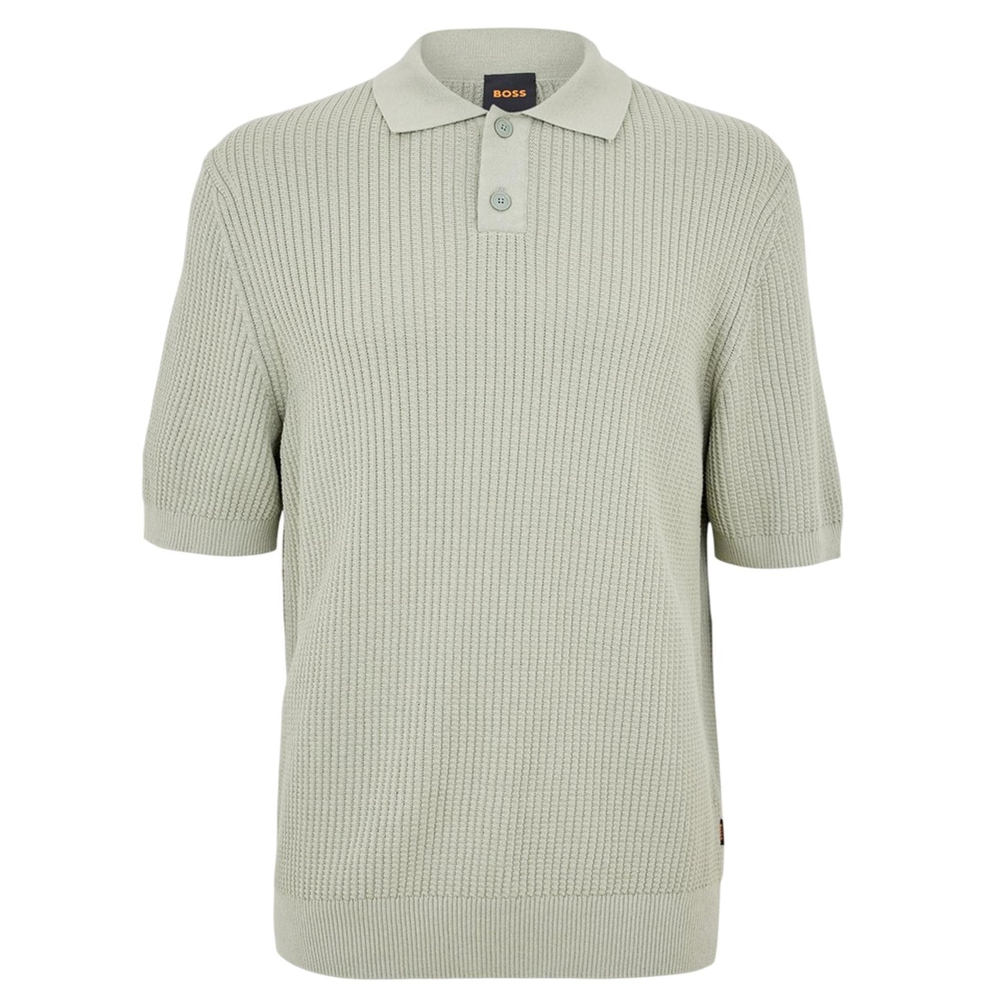 Green - Front - Boss Mens Ribbed Collared Polo Shirt